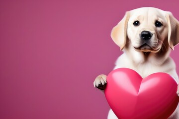 Funny animal Valentines Day, love, wedding celebration concept greeting card - Cute labrador pup...