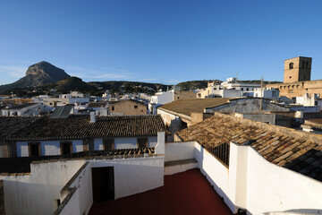 Javea, with San Bartolome Church and Montgo Mountain, Costa Blanca, Spain
