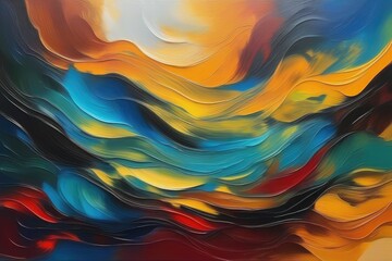 Fototapeta premium Oil paint drawing. Abstract colored background. Abstraction in the style of impressionism. Modern surrealist painting. Good as a poster for wall decor. Surreal design