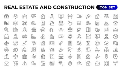 Real Estate and construction icon set. Included the icons as realty, property,  home loan and more. Outline icons collection.
