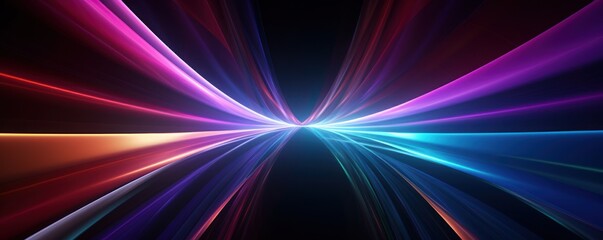 Random color light patterns forming a dynamic tunnel in the dark background. - obrazy, fototapety, plakaty