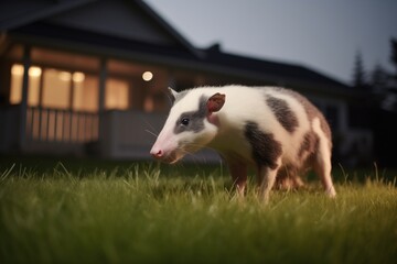 opossum on a suburban lawn, moonlit
