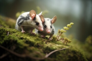two opossums foraging together
