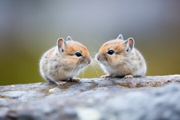 two pikas facing each other on stones