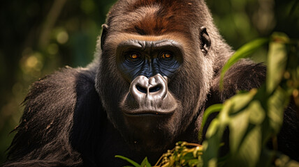 silverback mountain gorilla in wilderness - obrazy, fototapety, plakaty