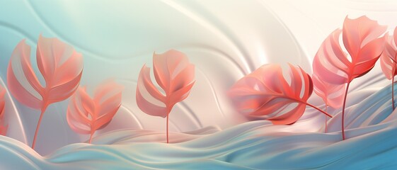 Background: Tranquil Monstera leaf against a soft, sandy dune, blending calming forms and colors