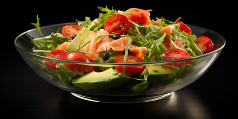 Delicious hyper realistic food 8K UHD on black .Salad Tam Image .
