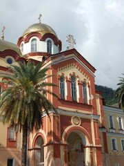 Fototapeta na wymiar New Athos Monastery front vew in Abkhazia, Georgia