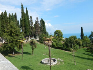 New Athos monastery park panoramic view in Georgia, Abkhazia.