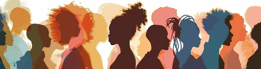 colorful silhouettes with hair in front of people