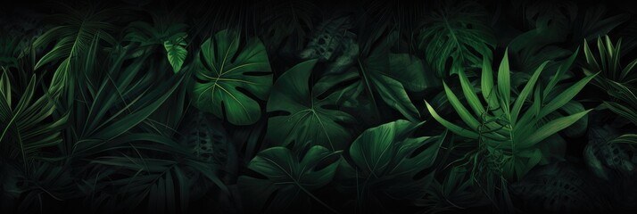 Enigmatic Depths of the Jungle: A Tapestry of Dark Green Leaves. Generative AI