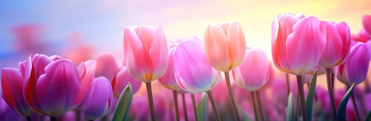 Dawn's Gentle Kiss on Blushing Pink Tulips by the Lake. Generative AI