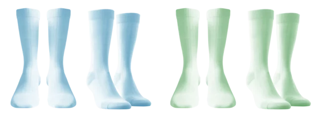 Wandaufkleber 2 Set of pastel green turquoise blue, front side view blank plain socks on transparent background, PNG file. Mockup template for artwork design   © Sandra Chia