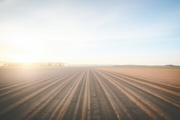 Fototapeta na wymiar early light on a freshly plowed field