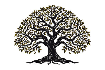 silhouette of a tree. The Olive tree silhouette icon isolated on PNG Background. Generative Ai.