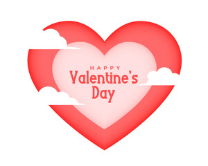 papercut valentines day celebration background with clouds design