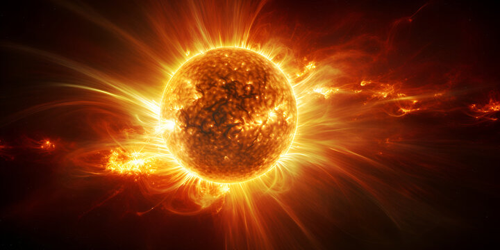 Explosion Hot Image .Sun in space Solar system rendered of a sun .
