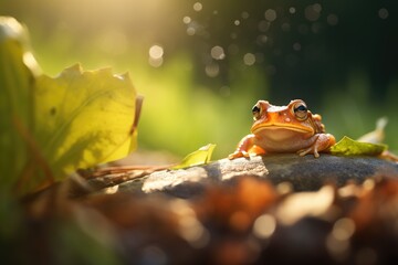 sunbeam illuminating a toad in the shade