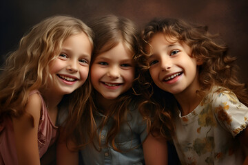 Fototapeta premium The portrait of three happy smiling girls