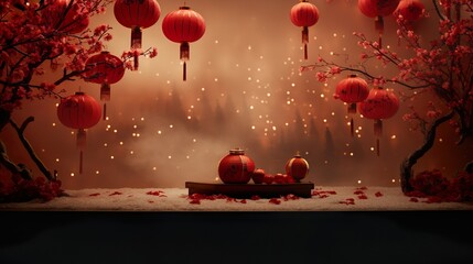 Photo concept of happy Chinese New Year space for text. Generative Ai