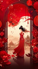 Fototapeta premium Photo concept of happy Chinese New Year space for text. Generative Ai