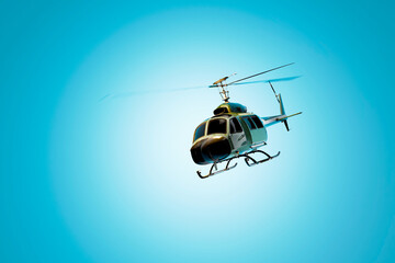 flying helicopter on blue background. 3d render. illustration