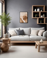 Minimalist home interior design of modern living room, sofa table, generative ai