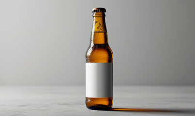 Beer Bottle with Blank Label on a Grey Background for Branding and Packaging Mockup, Perfect for Advertising and Design