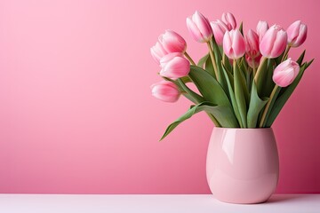 pink tulips on a pink background