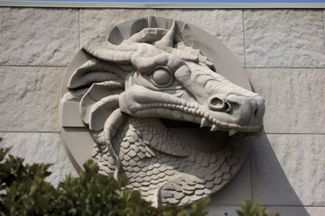 Dragon sculpture on the building.