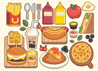 fast food vector illustrations set