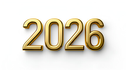New year inscription "2026" golden color on a isolated white Background, Generative Ai