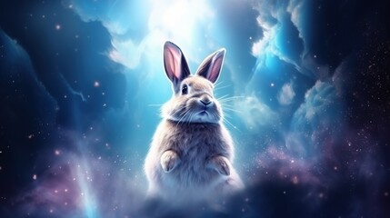 Fantasy rabbit animal easter in dramatic view magical awakening concept. AI generated image