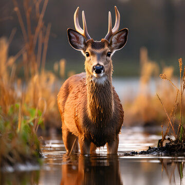 deer in the lake