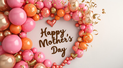 Obraz premium Happy Mother's Day Handwritten Calligraphy with Multicolored Balloon Heart