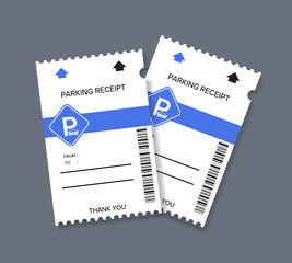 A realistic stack of paper parking tickets. Blank parking ticket isolated in gray background. Parking receipt illustration