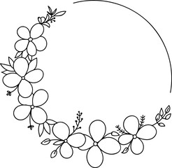 Botanical Floral Wreath Hand Drawn Line Art