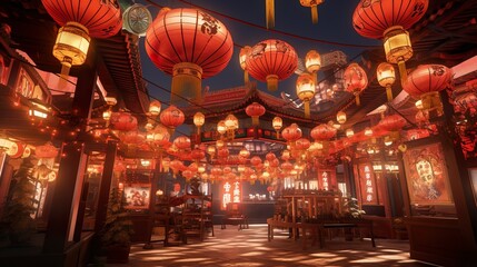 Obraz premium Chinese new year concept. The traditional style decorated festive background. Generative Ai