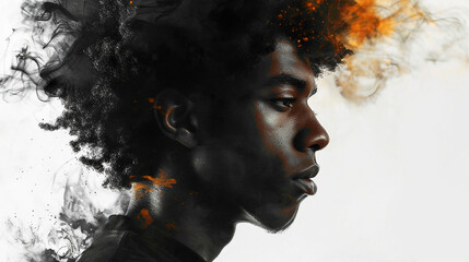 portrait of Afro haired man, side view. Generative Ai.
