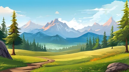 Mountains, valley and coniferous forest