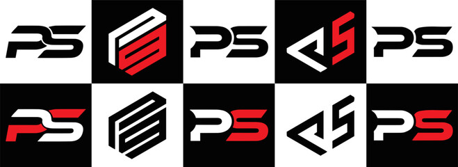 PS set ,PS logo. P S design. White PS letter. PS, P S letter logo design. Initial letter PS letter logo set, linked circle uppercase monogram logo. P S letter logo vector design.	
