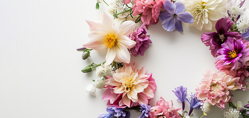 Fototapeta na wymiar bouquet of flowers on white background, top view. Generative Ai.