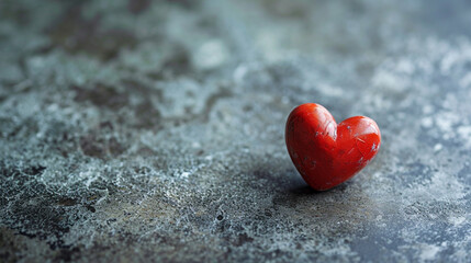 Obraz premium A small red heart sticker on a clean, gray background, heart, minimalism, Valentine's day, with copy space