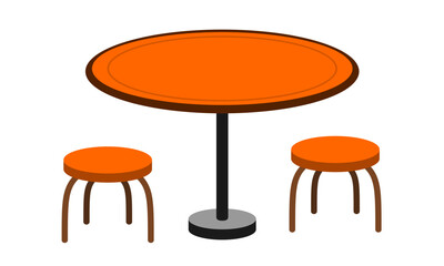 round orange table and two pairs of chairs