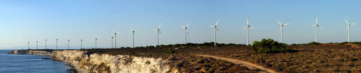 Wind Turbine view from Bozcaada, a holiday town in Turkey