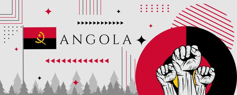 Angola independence day , Angola liberation day Abstract banner with flag. retro classic style geometric theme. Vector illustration - Powered by Adobe