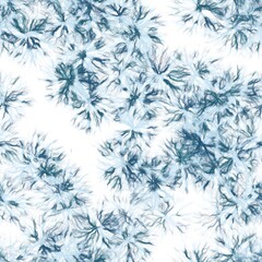 Dandelions.Handmade watercolor floral motive on white background. Tropical blue and light navy blue  colors. Seamless pattern