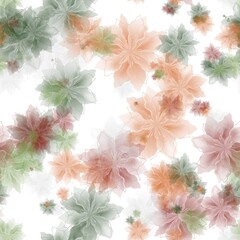 Desert sand, grey pink, grey olive and sanguine brown colored transparent flowers on the white background. Seamless pattern. Pattern for wrapping, textile, print