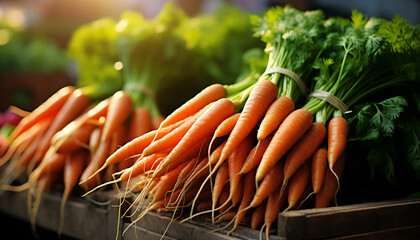 Recreation of carrots bunches in a grocery - obrazy, fototapety, plakaty
