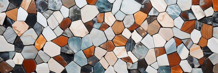 marble background with a mosaic-like arrangement of stone ceramic pieces forming a breathtaking design. Generative AI